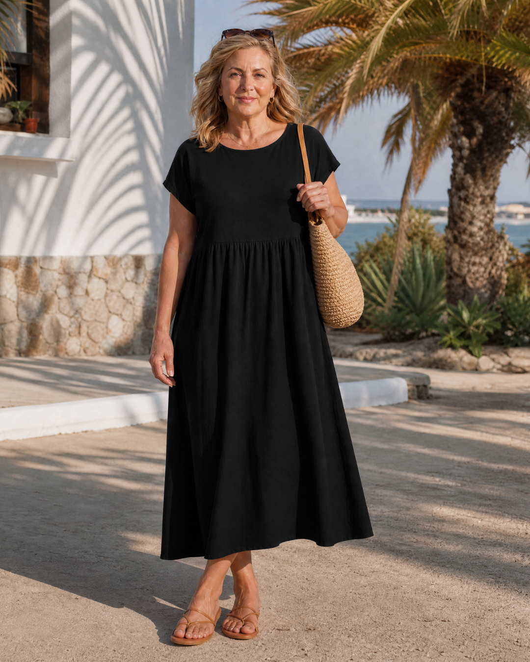 Awaline | Vestido Midi Holgado Minimalista de Manga Corta