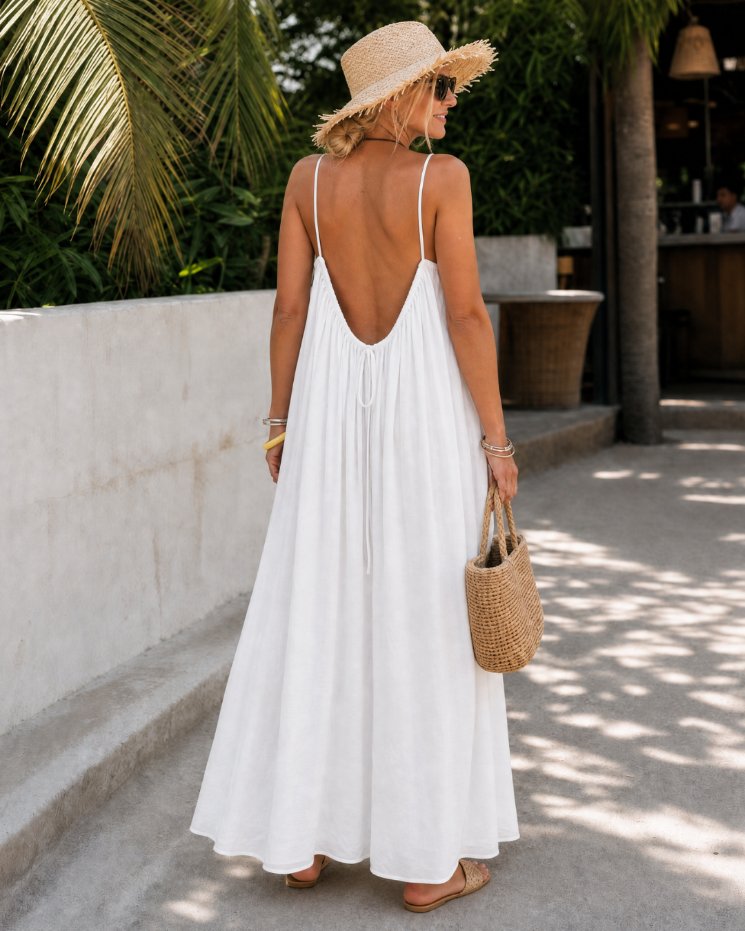 Amener | Vestido Midi Holgado Fluido, Sin Mangas con Tirantes