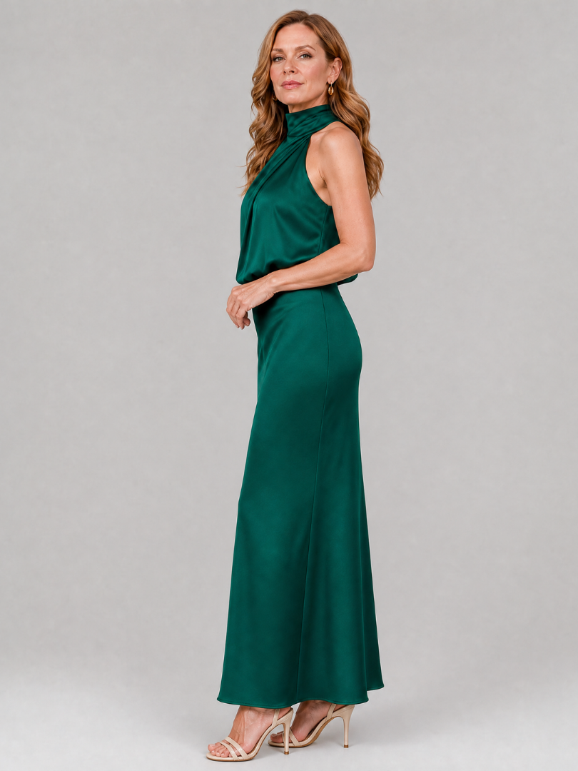 Nopal™ Vestido Midi Sin Mangas con Cuello Drapeado