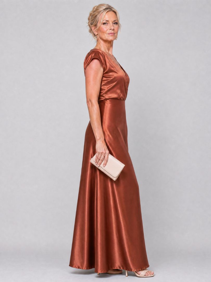 Samouse™ Vestido Maxi con Cuerpo Cruzado y Manga Corta