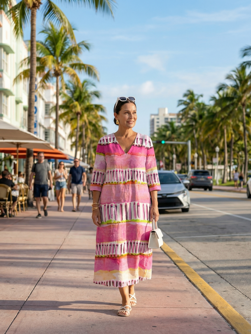 Calla | Vestido Midi de Rayas Estampadas Fluidas