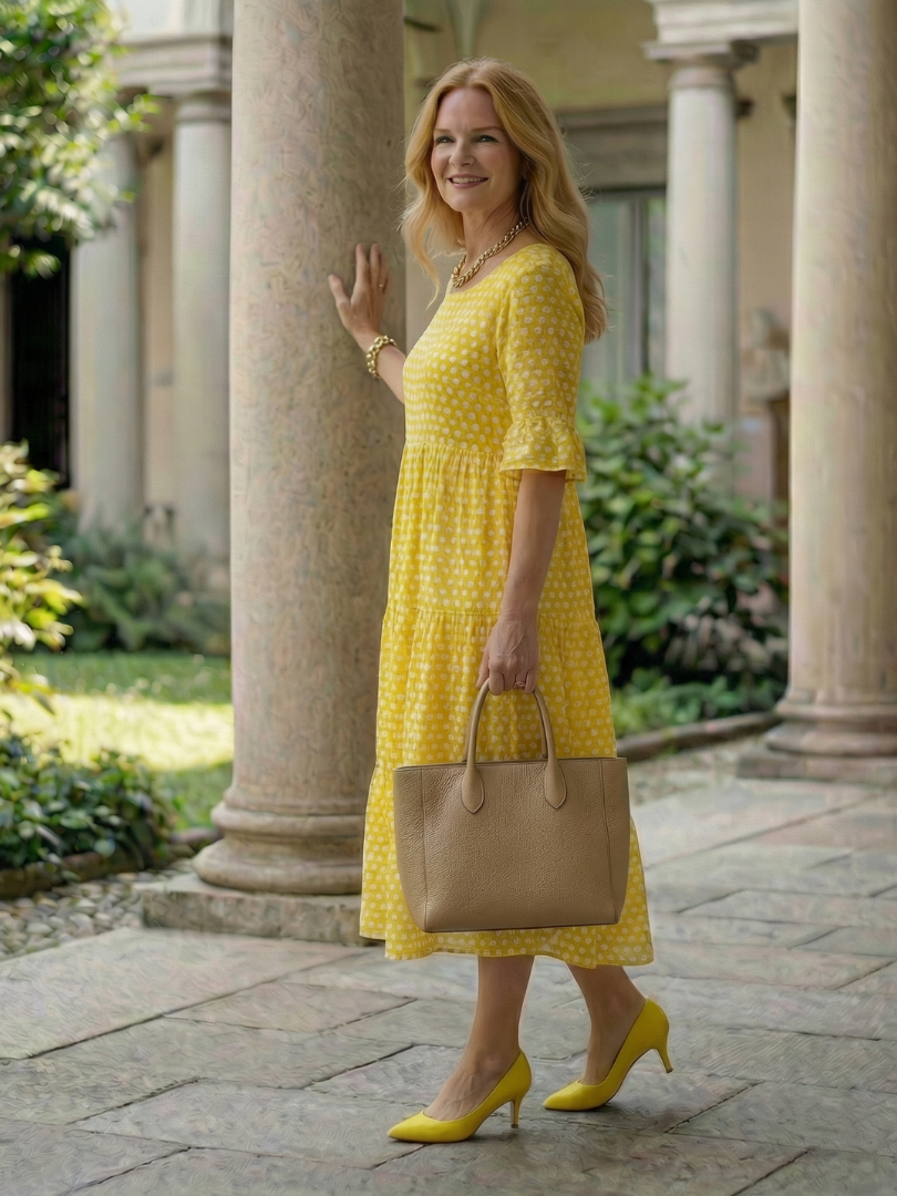 Arlo | Vestido Midi de Lunares en Capas, Manga Corta