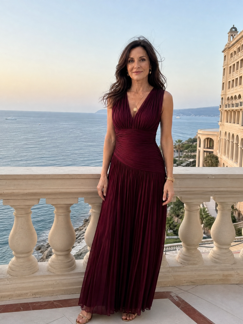Lemar™ Vestido Midi Plisado, Sin Mangas y Cuello en V