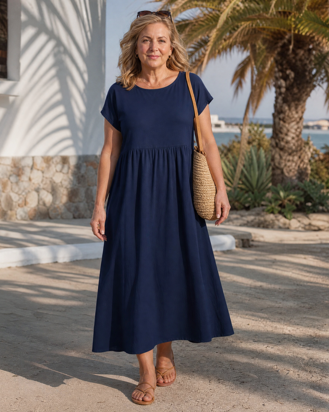Awaline | Vestido Midi Holgado Minimalista de Manga Corta
