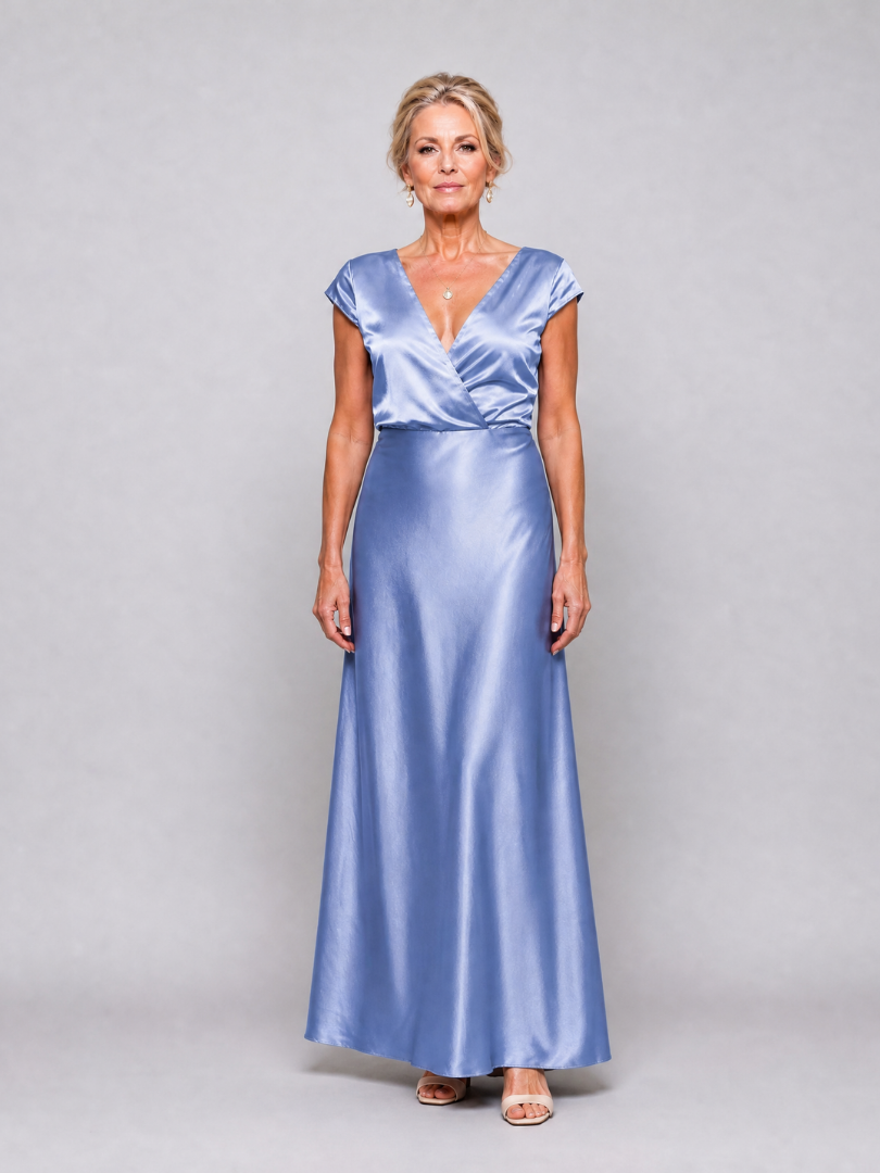 Samouse™ Vestido Maxi con Cuerpo Cruzado y Manga Corta