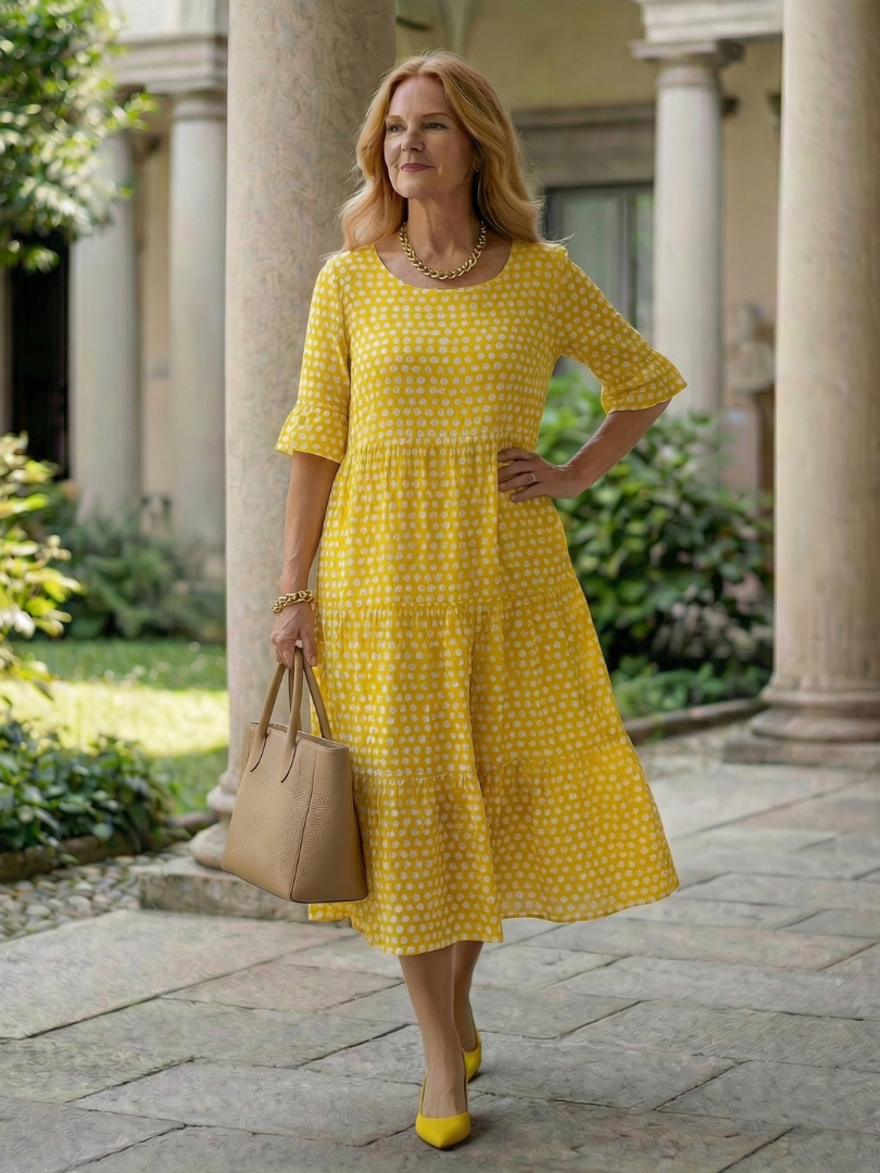 Arlo | Vestido Midi de Lunares en Capas, Manga Corta