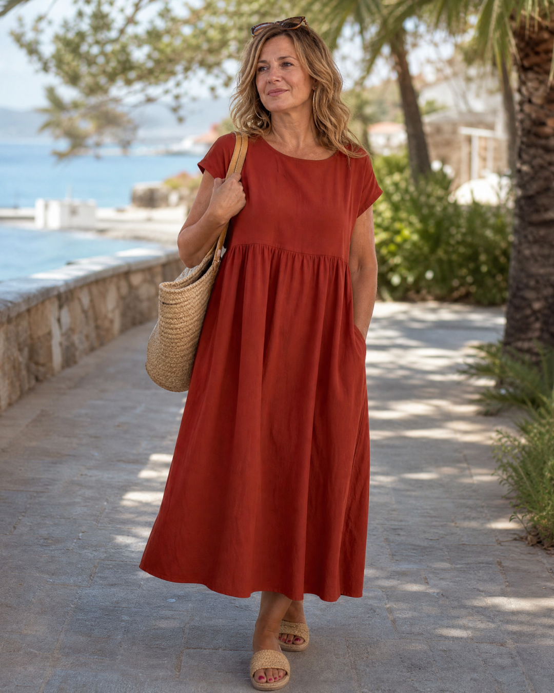 Awaline | Vestido Midi Holgado Minimalista de Manga Corta
