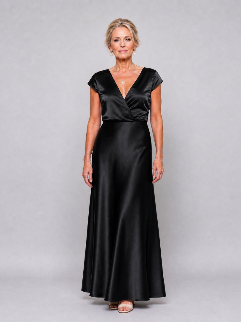 Samouse™ Vestido Maxi con Cuerpo Cruzado y Manga Corta