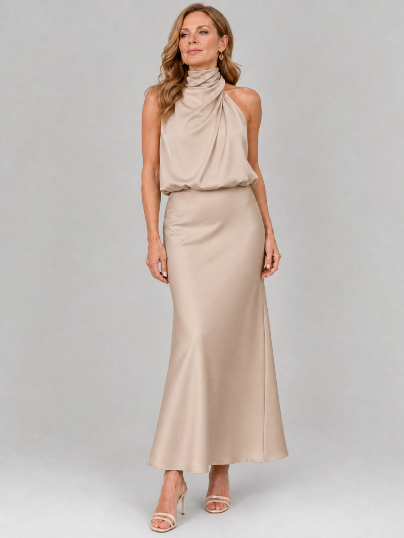 Nopal™ Vestido Midi Sin Mangas con Cuello Drapeado