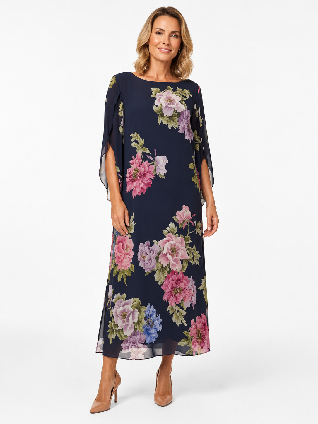 SAVIRA | Vestido Maxi Estampado Floral en Chifón Ligero