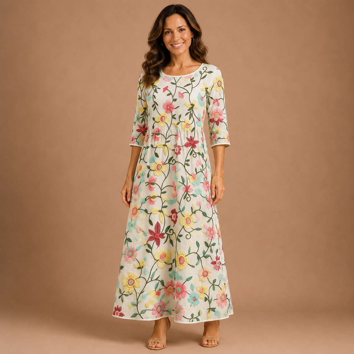 ESMERALDA | Vestido Midi Floral Bordado