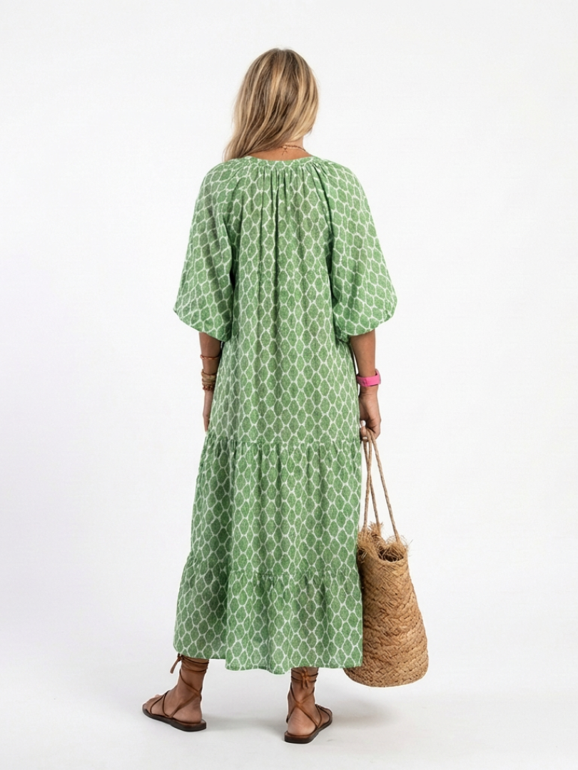 ALIANA | Vestido Midi Estampado con Cuello en V