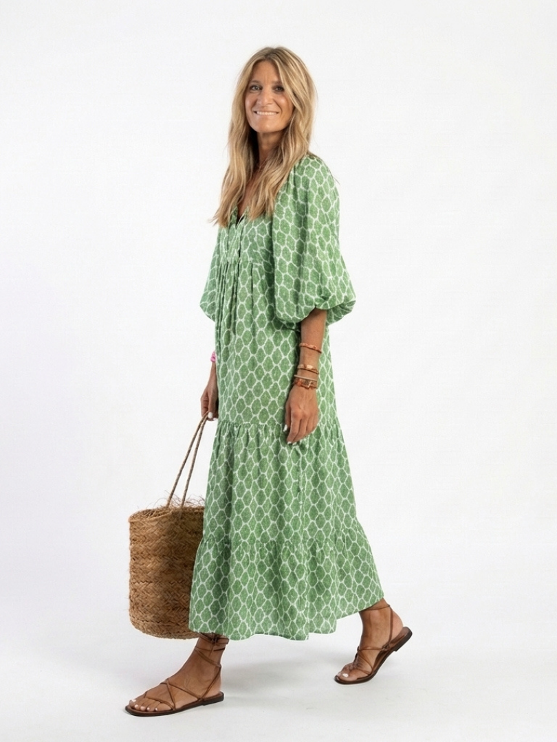 ALIANA | Vestido Midi Estampado con Cuello en V