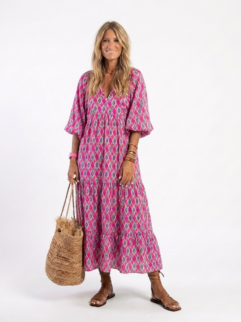 ALIANA | Vestido Midi Estampado con Cuello en V