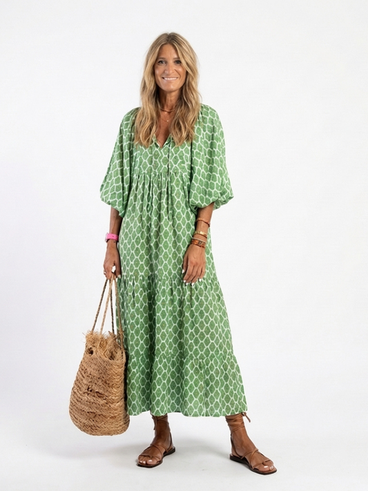 ALIANA | Vestido Midi Estampado con Cuello en V
