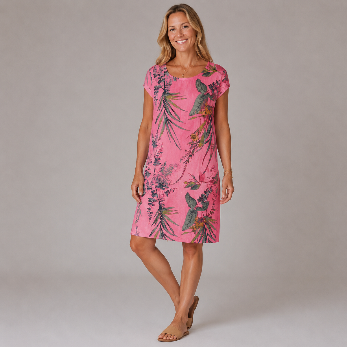 LORETTA | Vestido Camiseta con Estampado Tropical