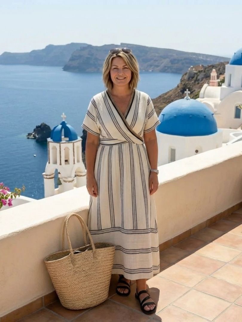 GENEVIEVE | Vestido Midi Cruzado con Cuello en V y Manga Corta