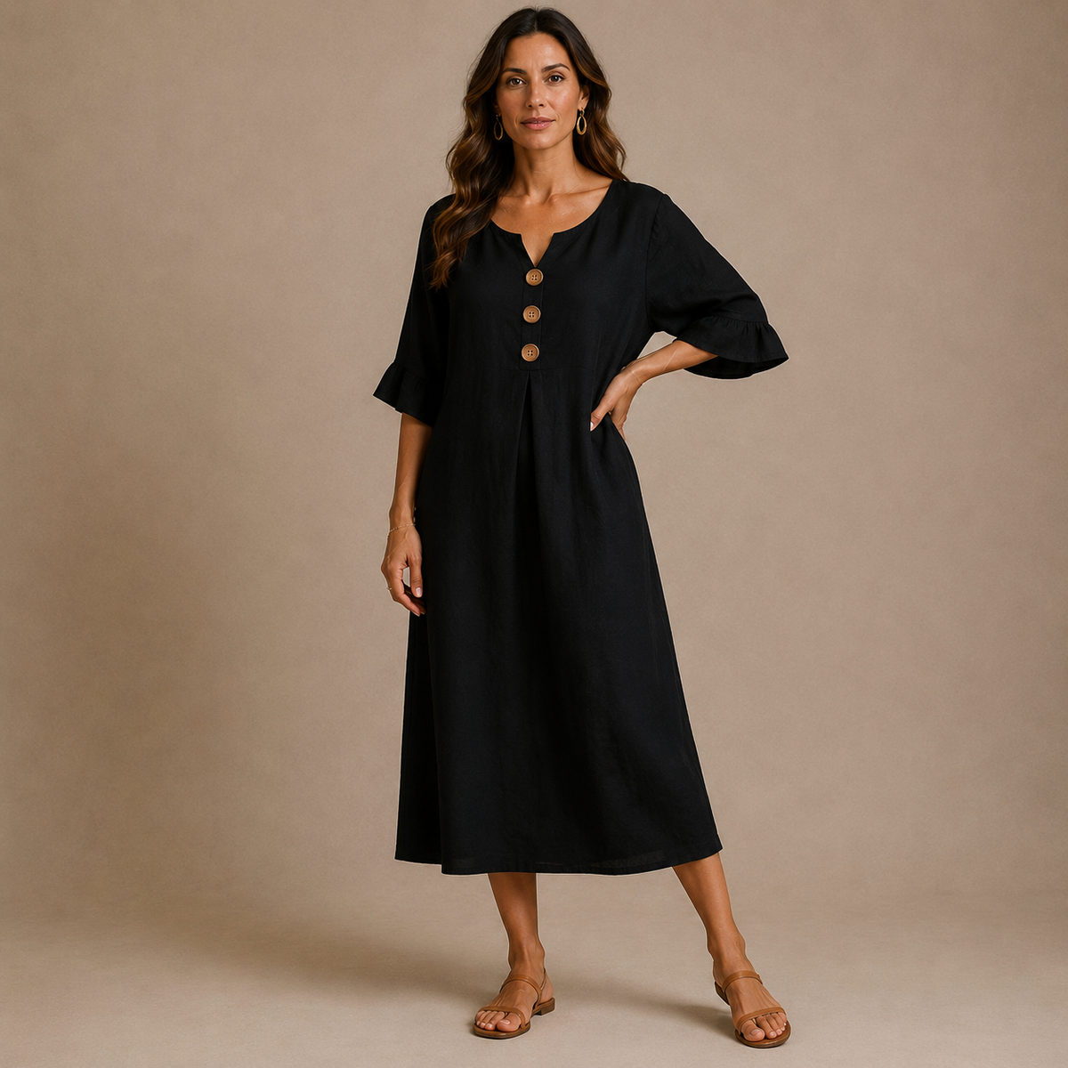 VANESA | Vestido Midi con Detalle de Botones
