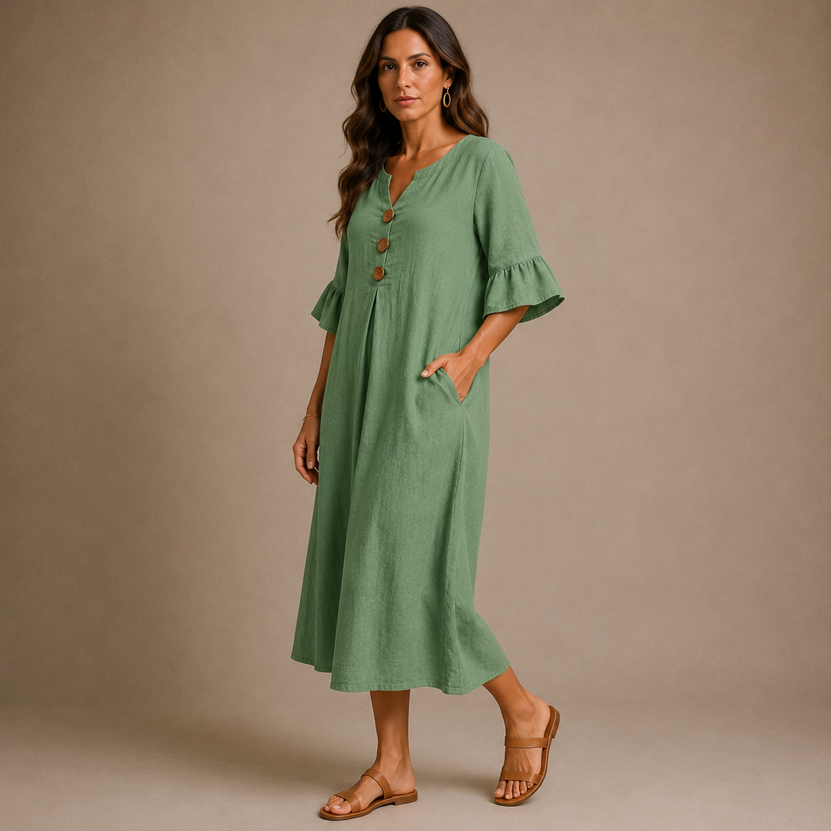VANESA | Vestido Midi con Detalle de Botones