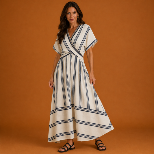 GENEVIEVE | Vestido Midi Cruzado con Cuello en V y Manga Corta