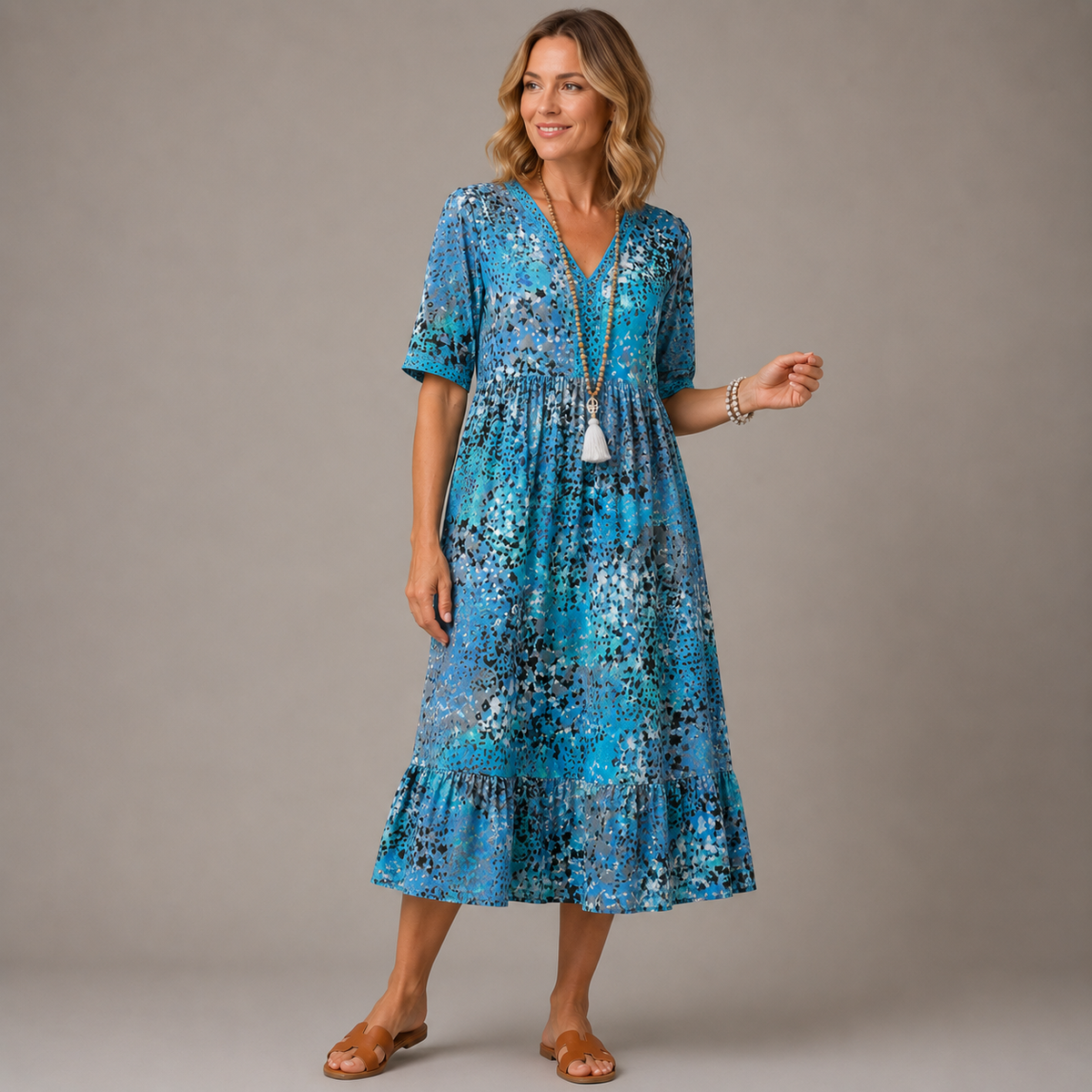 ELARA | Vestido Midi Estampado Elegante