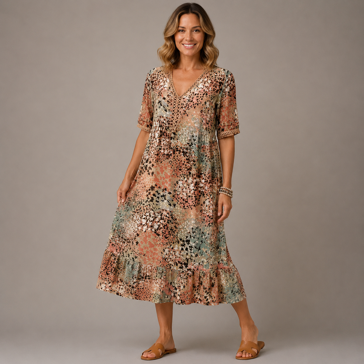 ELARA | Vestido Midi Estampado Elegante