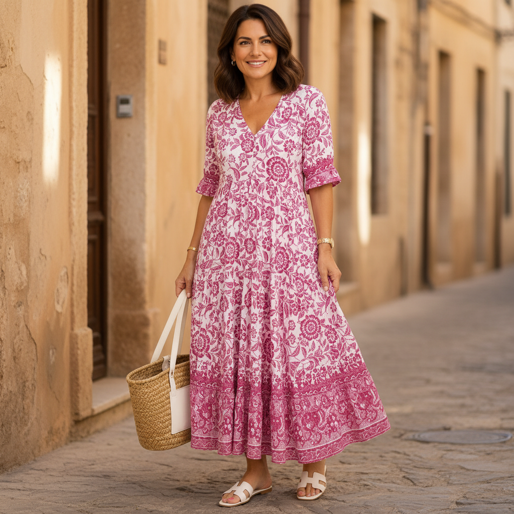 KEISHA | Vestido Floral con Cuello en V Elegante