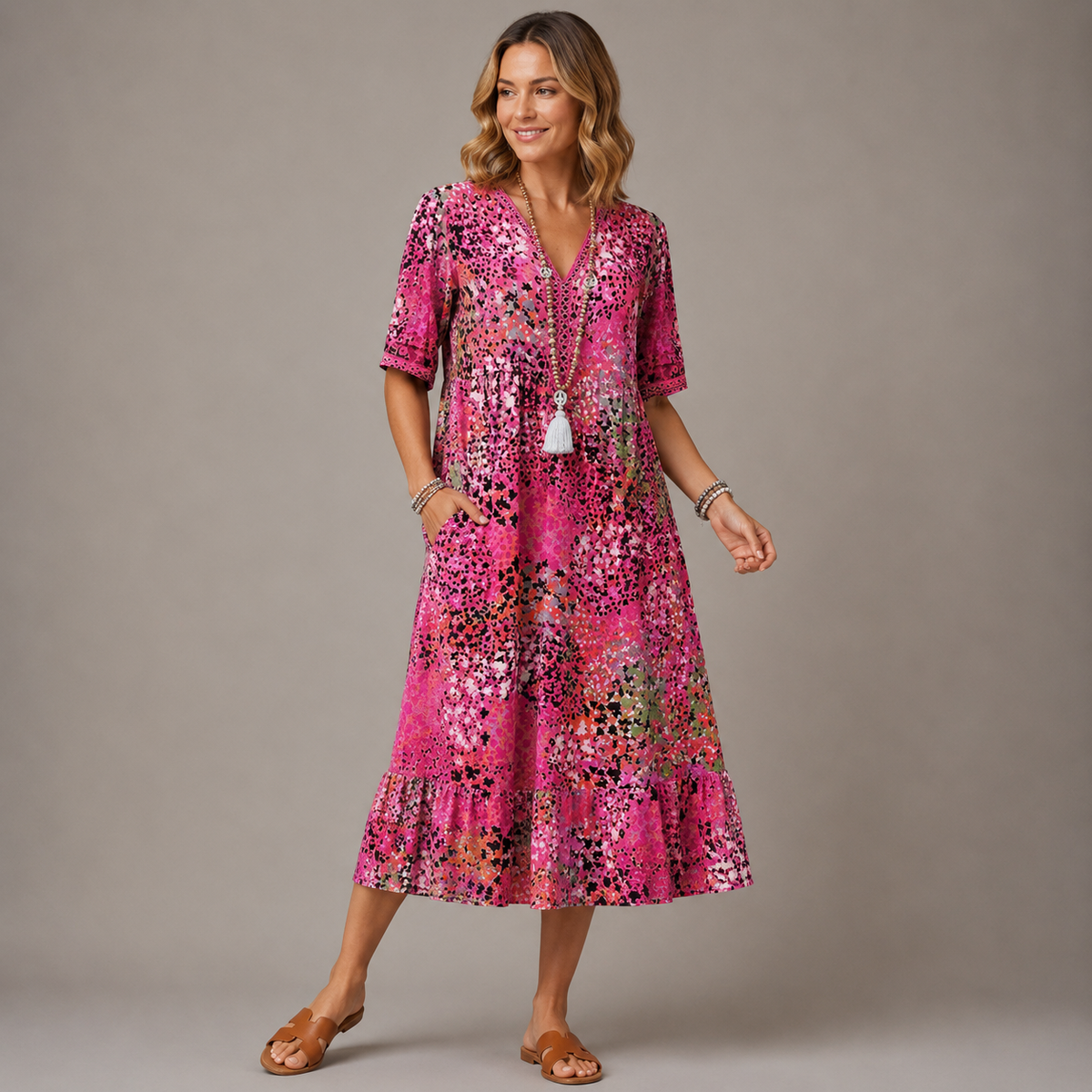 ELARA | Vestido Midi Estampado Elegante
