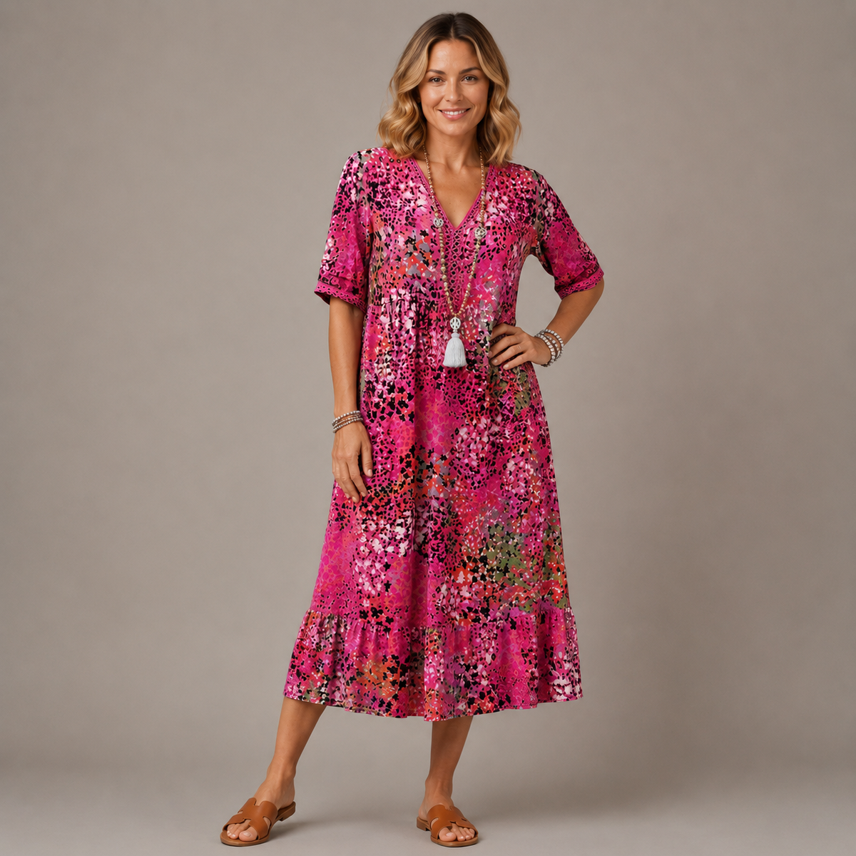 ELARA | Vestido Midi Estampado Elegante