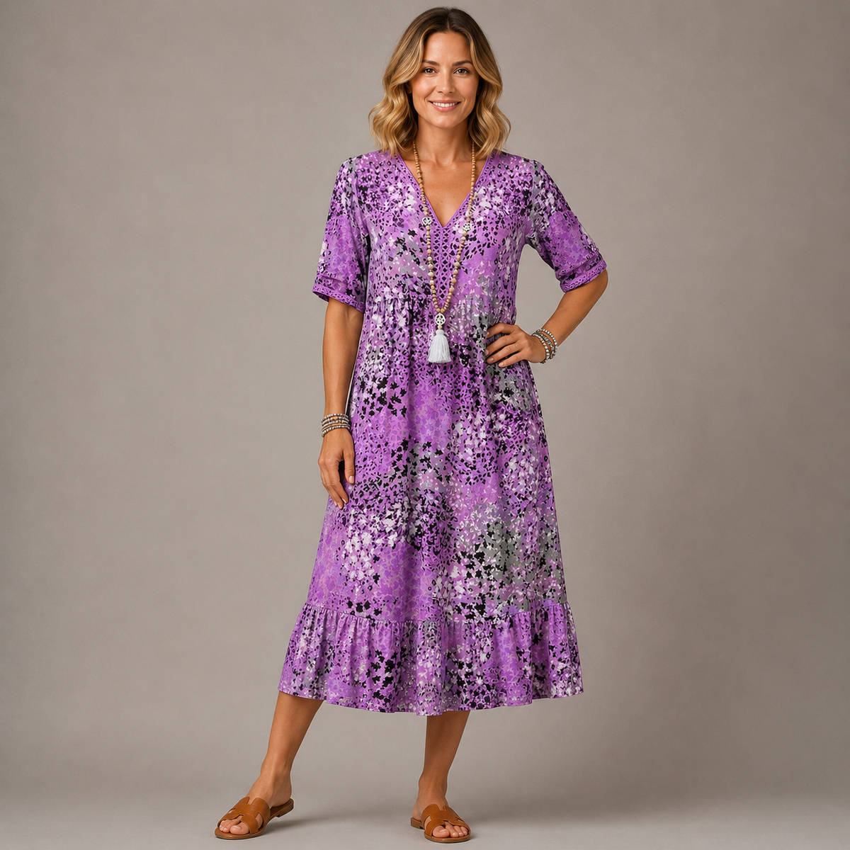 ELARA | Vestido Midi Estampado Elegante