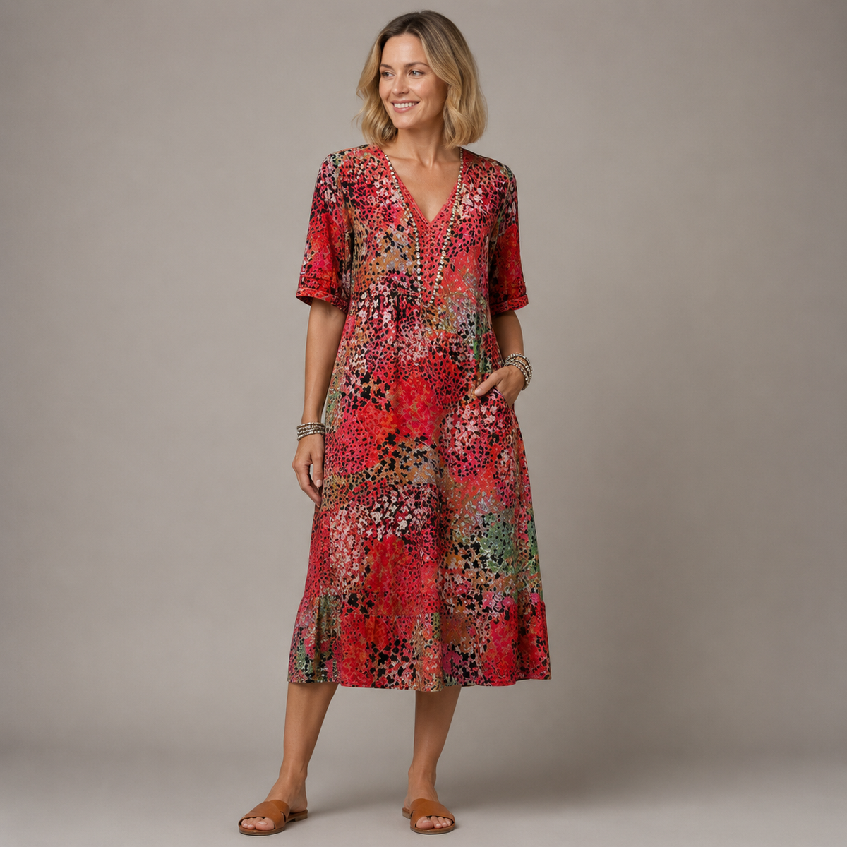 ELARA | Vestido Midi Estampado Elegante